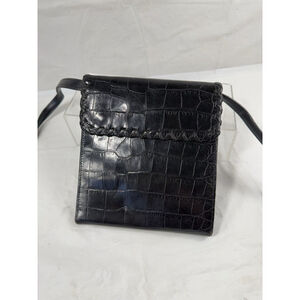 AMANDA SMITH Croco Embossed Leather Black Crossbody organizer